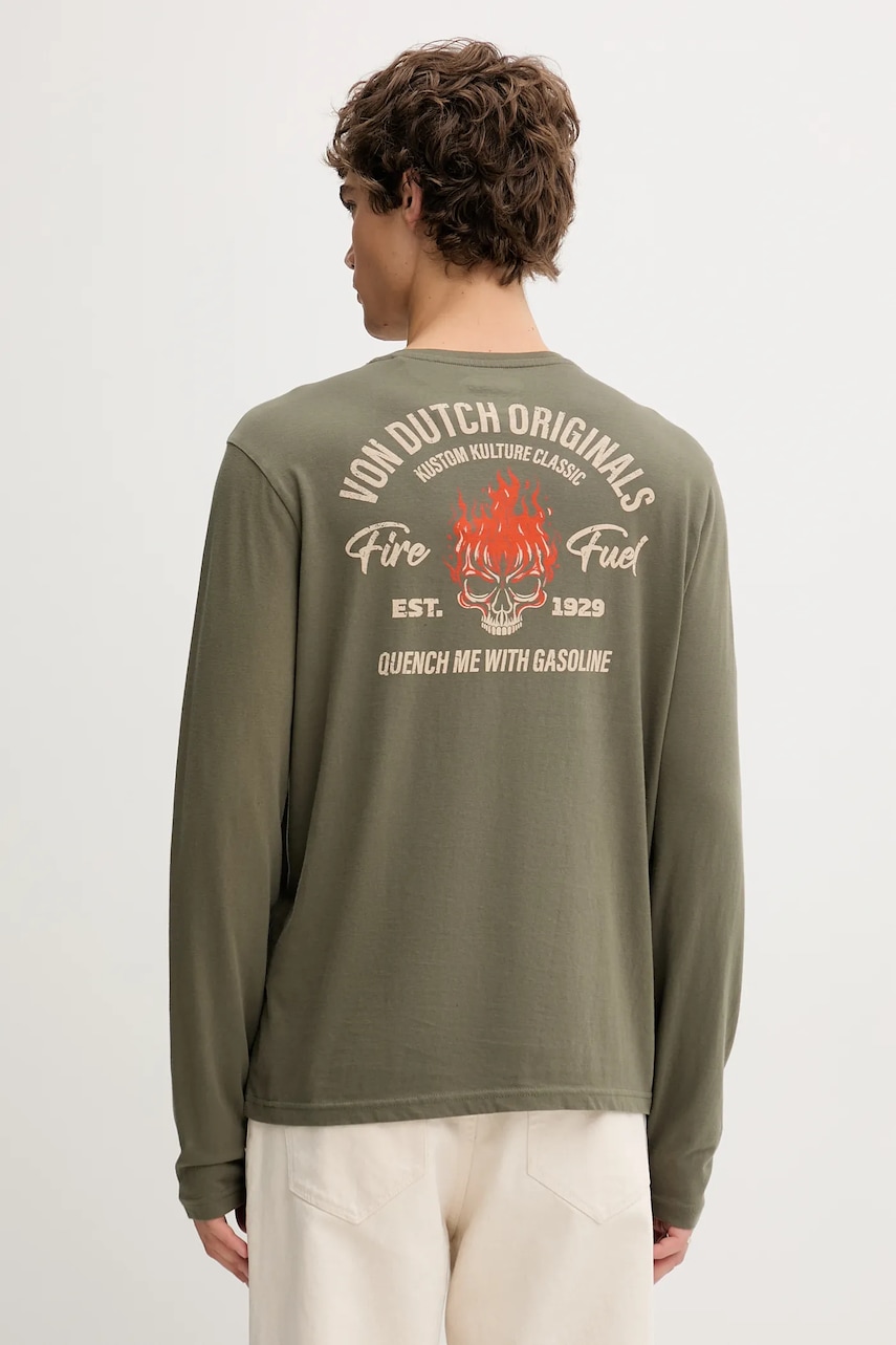 Von Dutch longsleeve din bumbac culoarea verde, cu imprimeu, VD.1.TRL.GASO