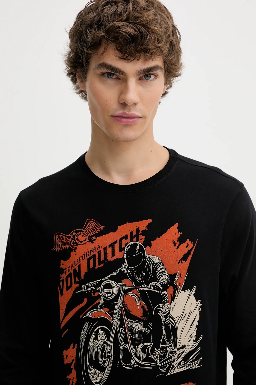 Βαμβακερή μπλούζα με μακριά μανίκια Von Dutch χρώμα: μαύρο, VD.1.TRL.SWIFT φωτογραφία