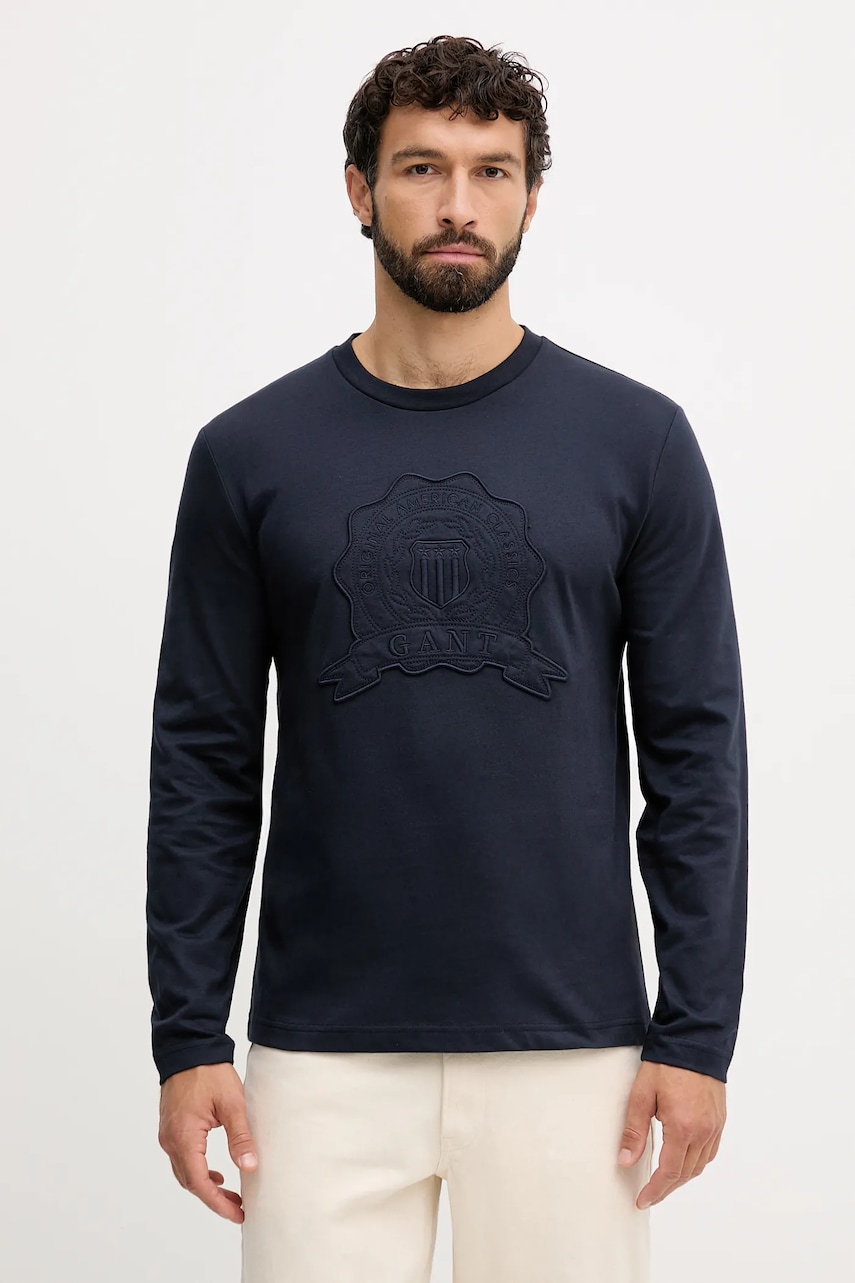 Gant longsleeve din bumbac culoarea bleumarin, cu imprimeu, 2003363