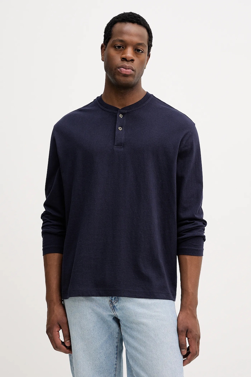 United Colors of Benetton longsleeve din bumbac culoarea bleumarin, uni, 3L6PU10B6