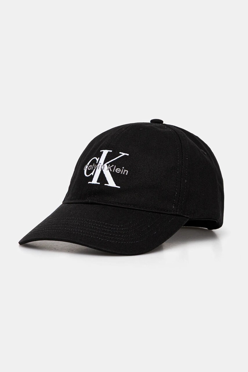Levně Bavlněná baseballová čepice Calvin Klein černá barva, s aplikací, LV04K5026G