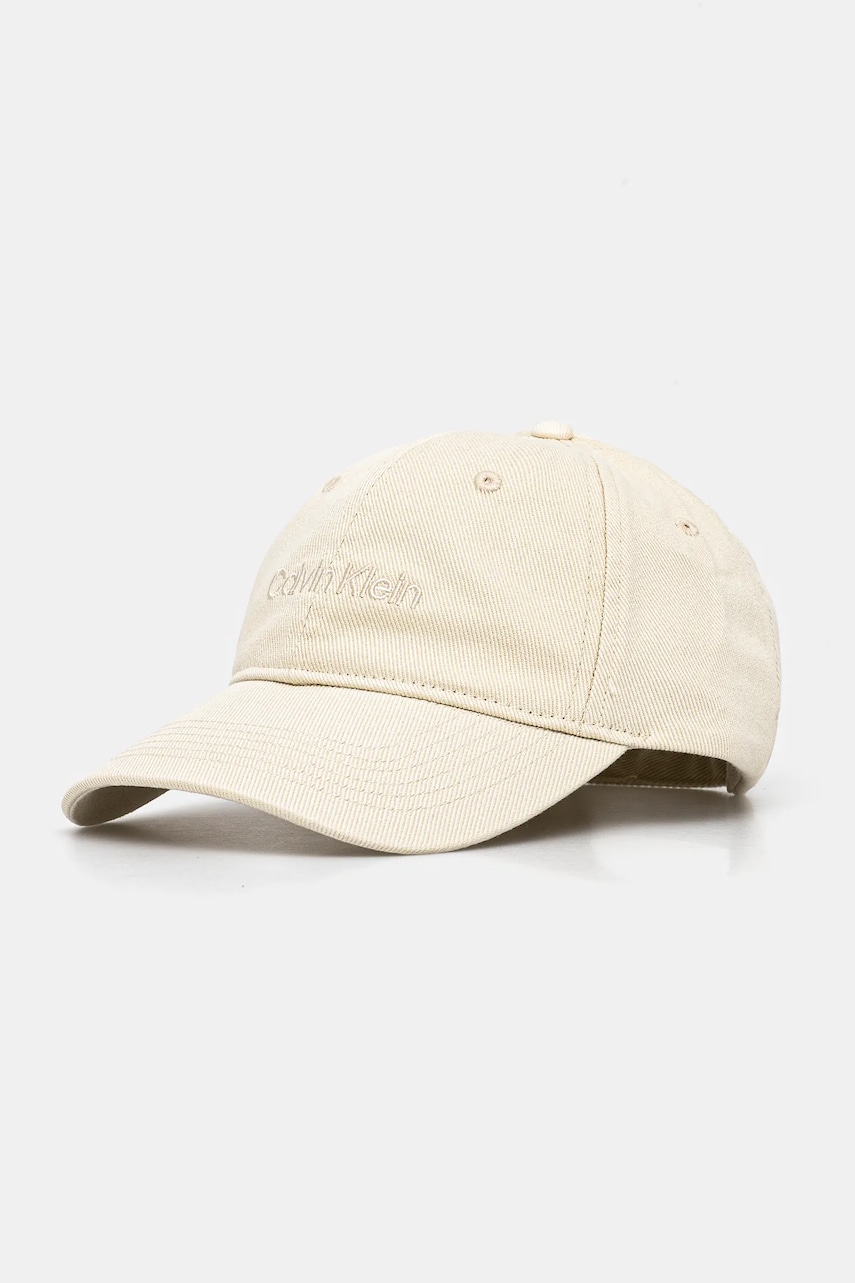 Levně Bavlněná baseballová čepice Calvin Klein béžová barva, s aplikací, LV04K5065G
