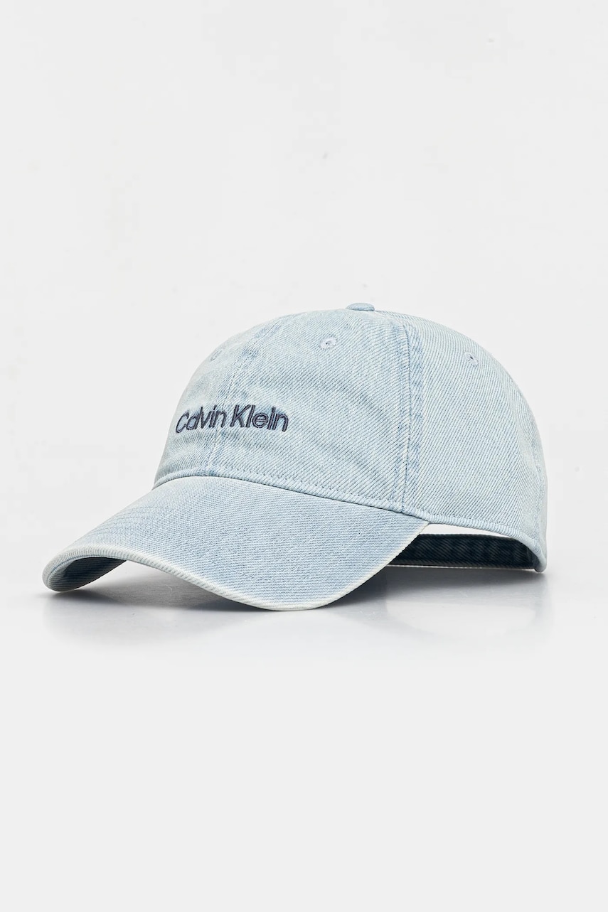 Levně Bavlněná baseballová čepice Calvin Klein modrá barva, s aplikací, LV04K5065G