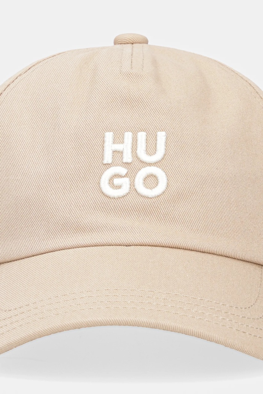 Хлопковая кепка HUGO цвет бежевый с аппликацией 50546581