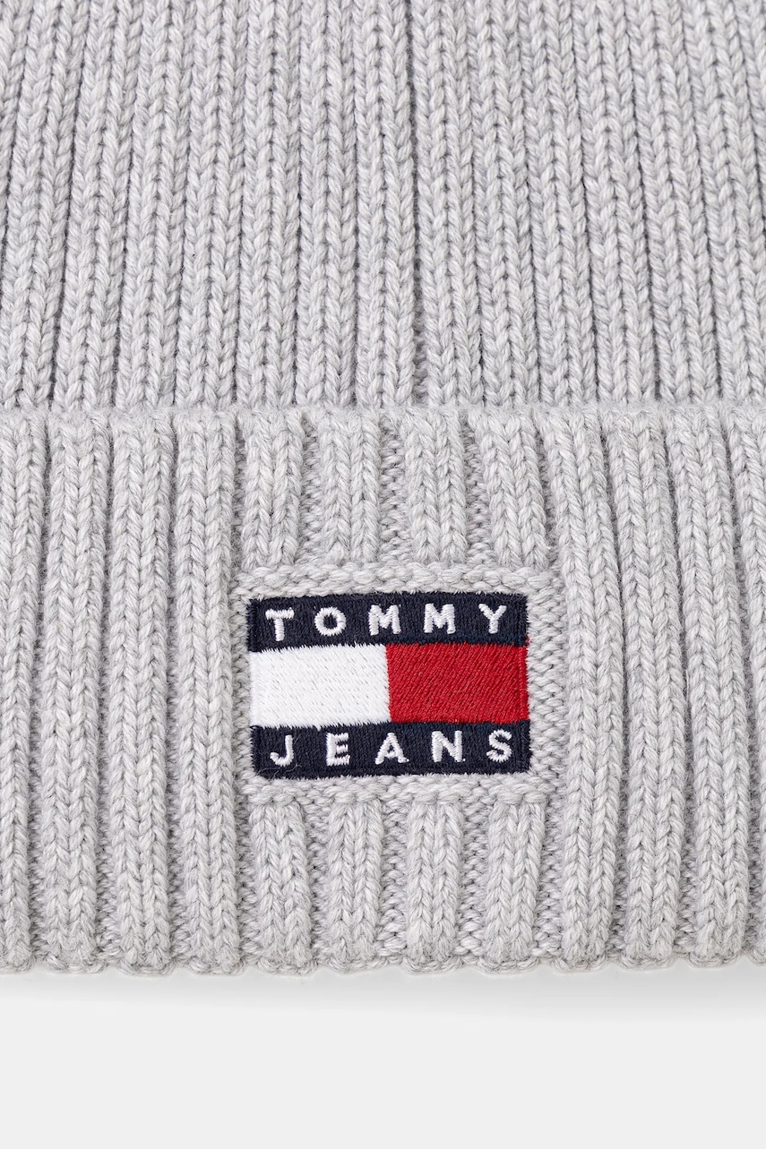 Хлопковая шапка Tommy Jeans цвет серый AW0AW17899 Хлопковая шапка Tommy Jeans цвет серый AW0AW17899