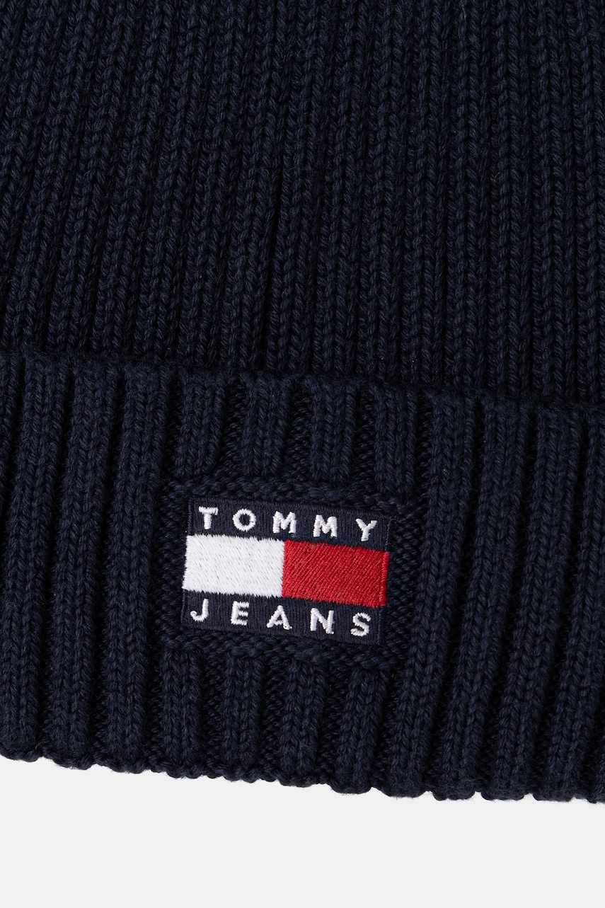Хлопковая шапка Tommy Jeans цвет синий AW0AW17899 Хлопковая шапка Tommy Jeans цвет синий AW0AW17899