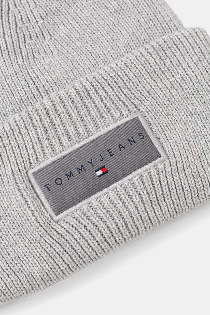 Хлопковая шапка Tommy Jeans цвет серый AW0AW17913 Хлопковая шапка Tommy Jeans цвет серый AW0AW17913