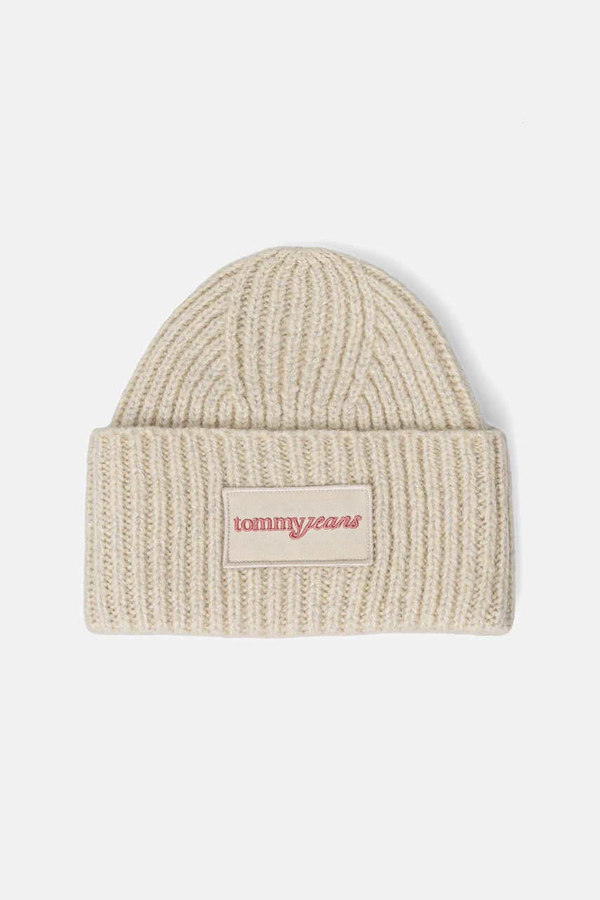 Tommy Jeans pălărie din amestec de lână culoarea bej, AW0AW17984