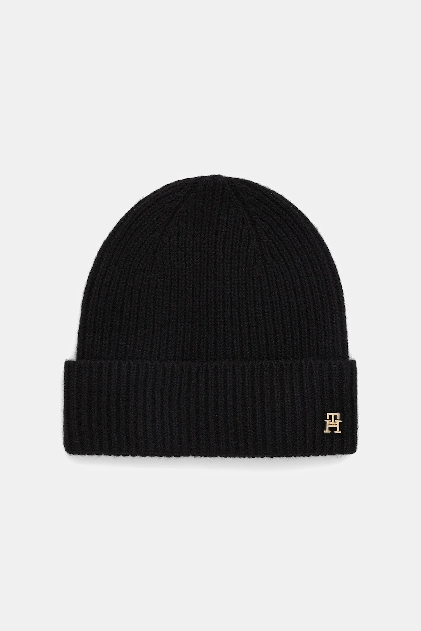Tommy Hilfiger czapka kaszmirowa kolor czarny AW0AW17772