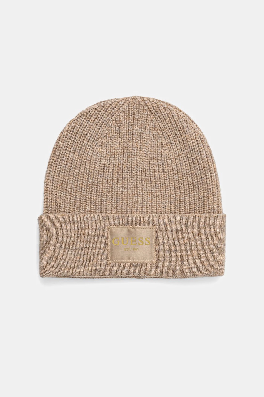 Levně Čepice s příměsí vlny Guess BRENTON béžová barva, AW5436 POL03