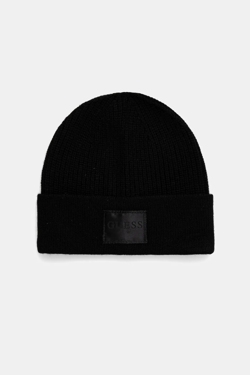 Levně Čepice s příměsí vlny Guess BRENTON černá barva, AW5436 POL03