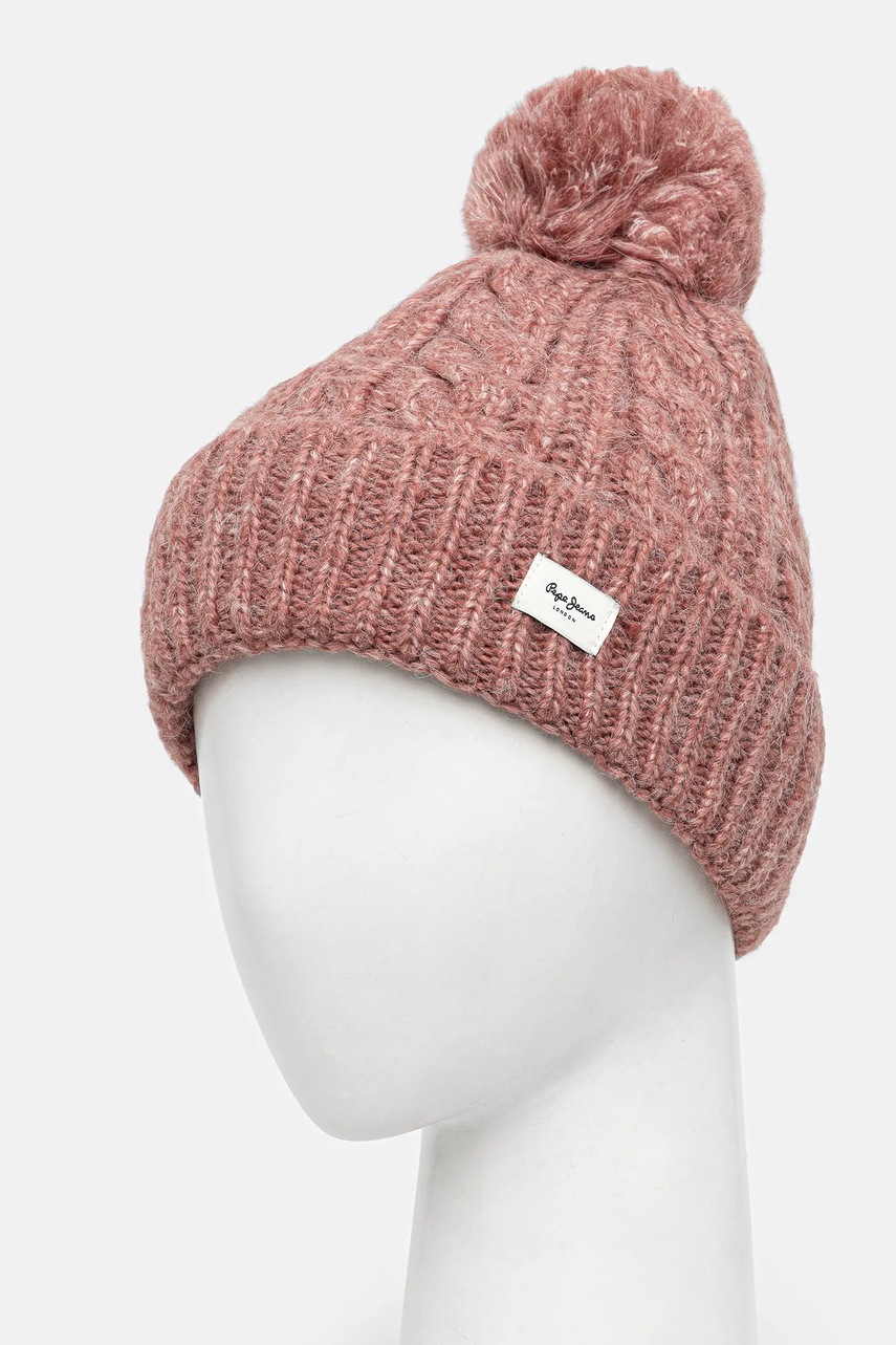 Шапка с примесью шерсти Pepe Jeans цвет розовый  PL0400004