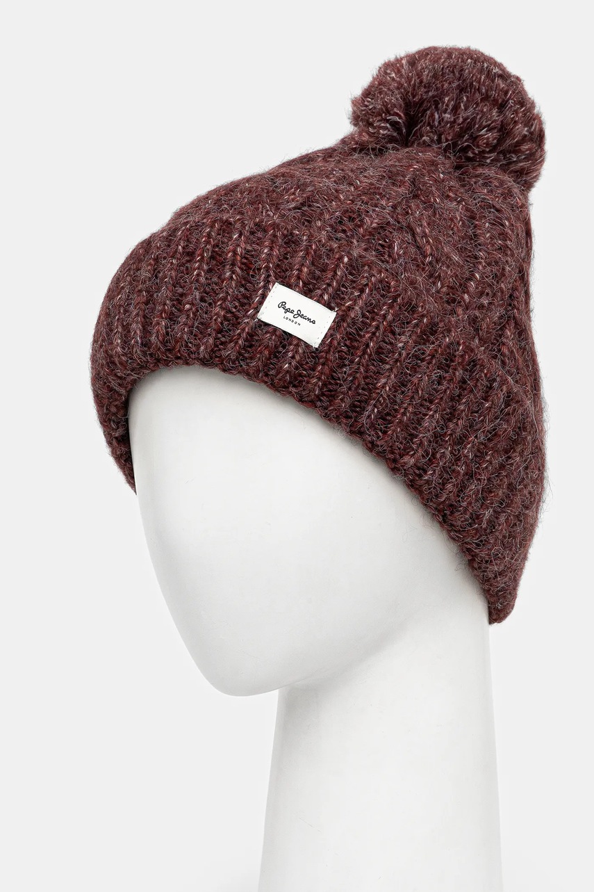 Шапка с примесью шерсти Pepe Jeans цвет бордовый  PL0400004