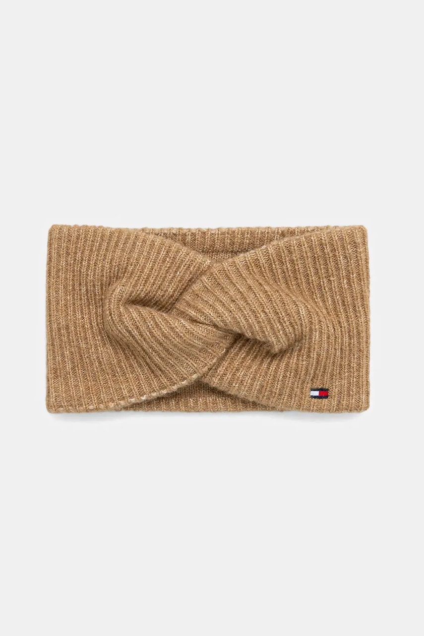 Levně Čelenka s přídavkem vlny Tommy Hilfiger béžová barva, AW0AW17778