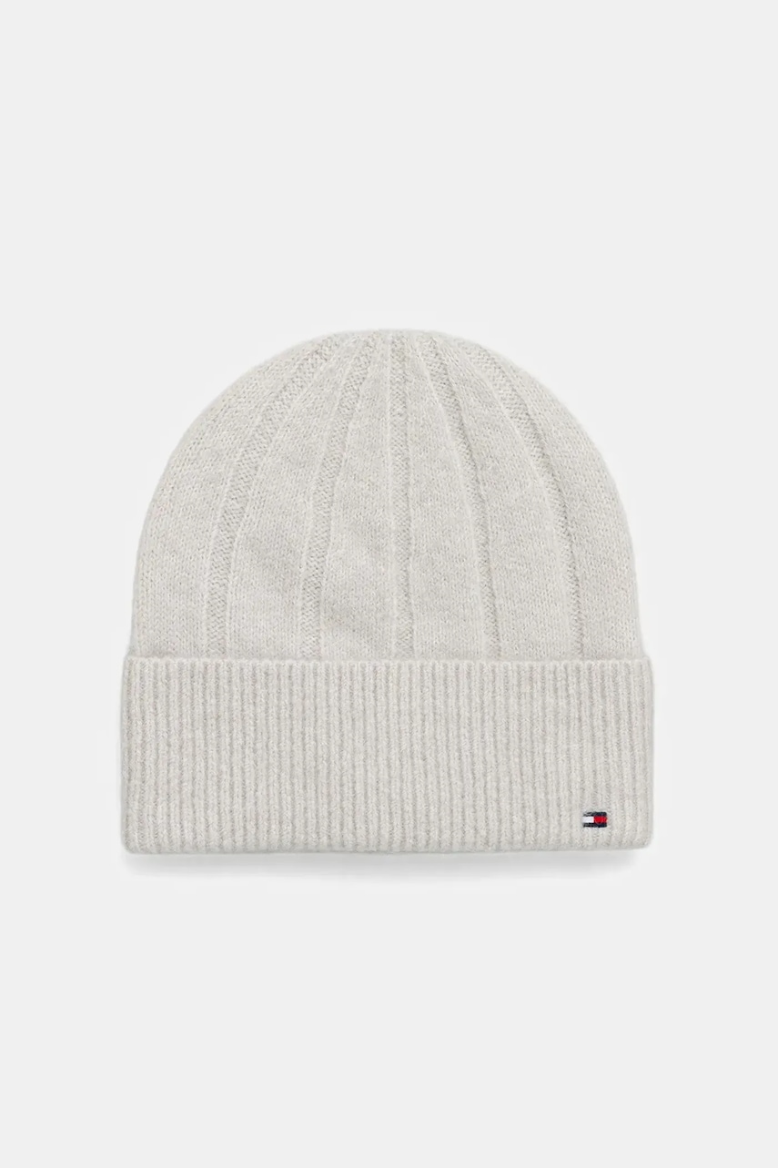 Levně Čepice s příměsí vlny Tommy Hilfiger šedá barva, AW0AW17779