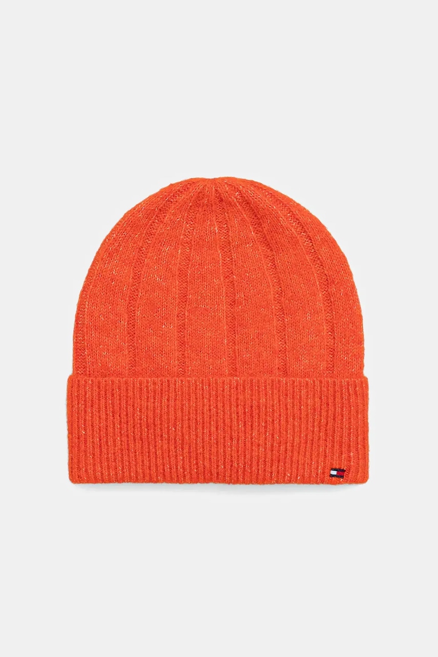 Levně Čepice s příměsí vlny Tommy Hilfiger oranžová barva, AW0AW17779