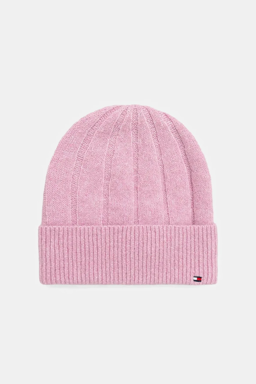 Levně Čepice s příměsí vlny Tommy Hilfiger růžová barva, AW0AW17779