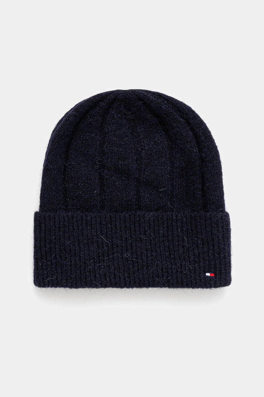 Levně Čepice s příměsí vlny Tommy Hilfiger tmavomodrá barva, AW0AW17779