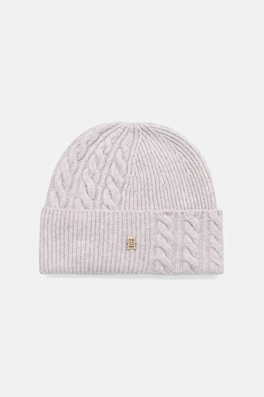 

Шапка с вълна Tommy Hilfiger в лилаво AW0AW17784, Бежов