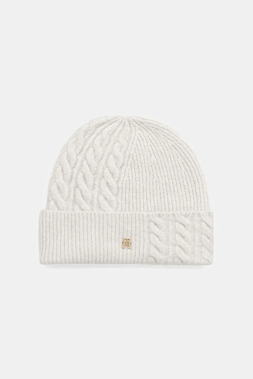 Levně Čepice s příměsí vlny Tommy Hilfiger šedá barva, AW0AW17784