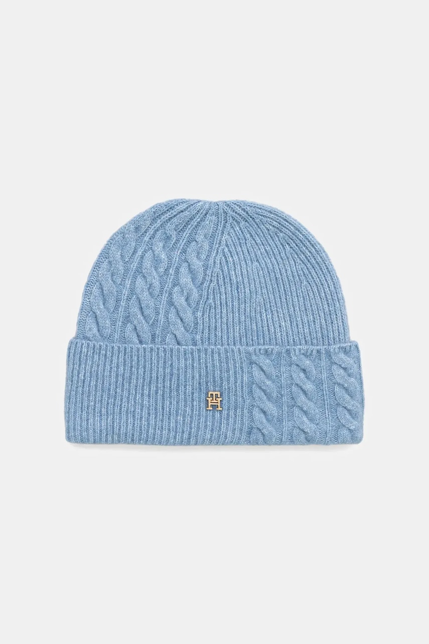 Levně Čepice s příměsí vlny Tommy Hilfiger modrá barva, AW0AW17784