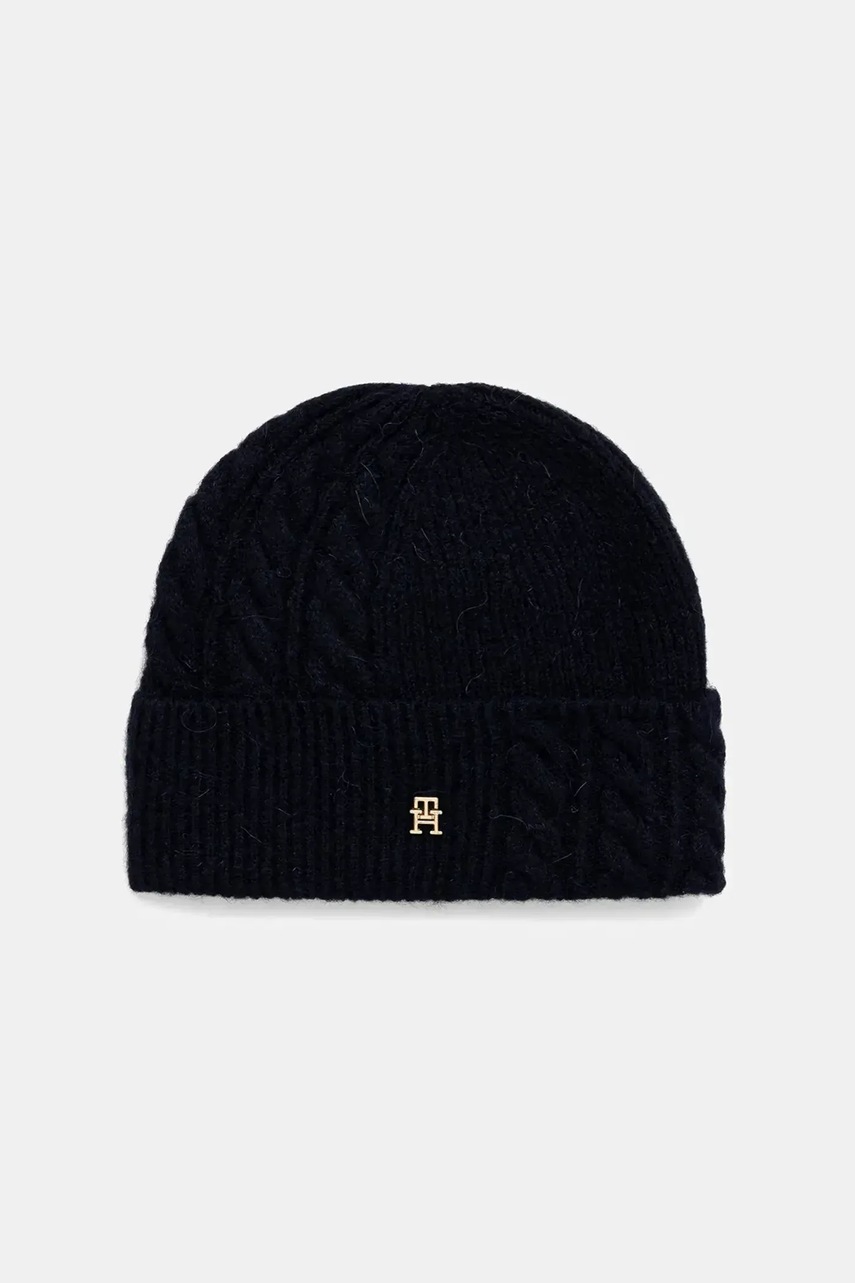 Levně Čepice s příměsí vlny Tommy Hilfiger tmavomodrá barva, AW0AW17784