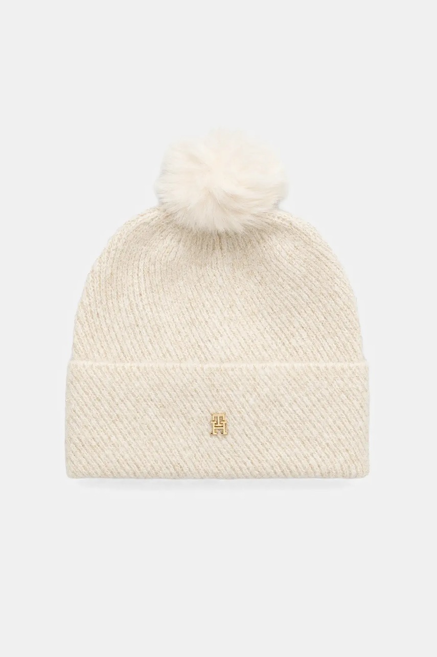 Levně Čepice s příměsí vlny Tommy Hilfiger béžová barva, AW0AW17855