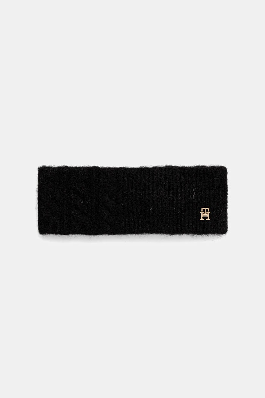 Levně Čelenka s příměsí vlny Tommy Hilfiger černá barva, AW0AW17989
