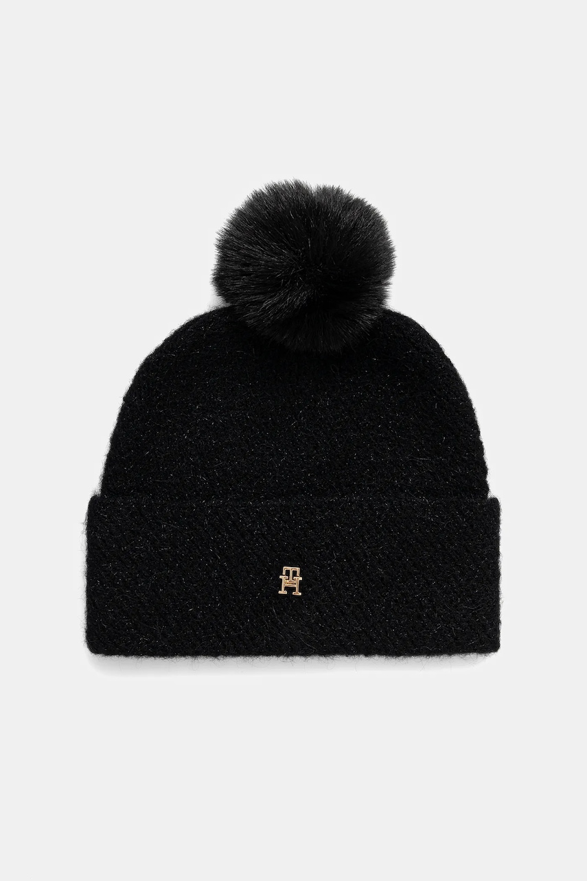 Levně Čepice s příměsí vlny Tommy Hilfiger černá barva, AW0AW18178