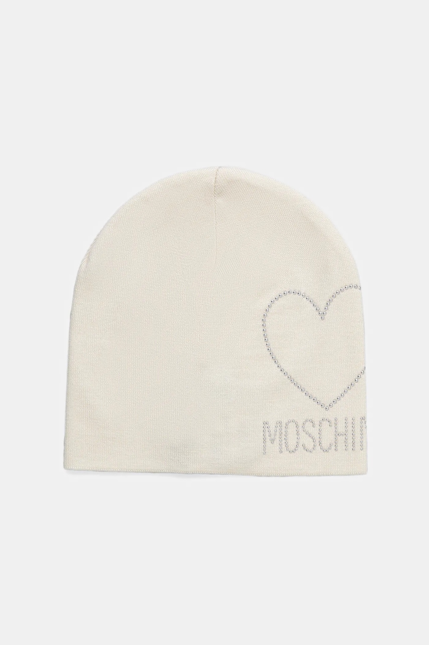 Moschino căciulă de lână culoarea bej, M3332 65451 Moschino căciulă de lână culoarea bej, M3332 65451