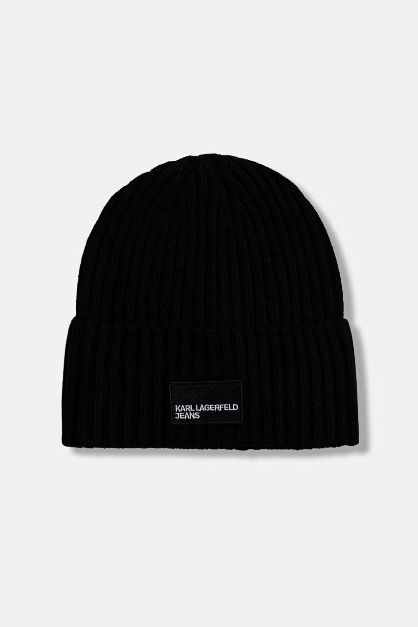 Σκούφος και κασκόλ από μείγμα μαλλιού Karl Lagerfeld Jeans χρώμα: μαύρο, A4W34000 φωτογραφία