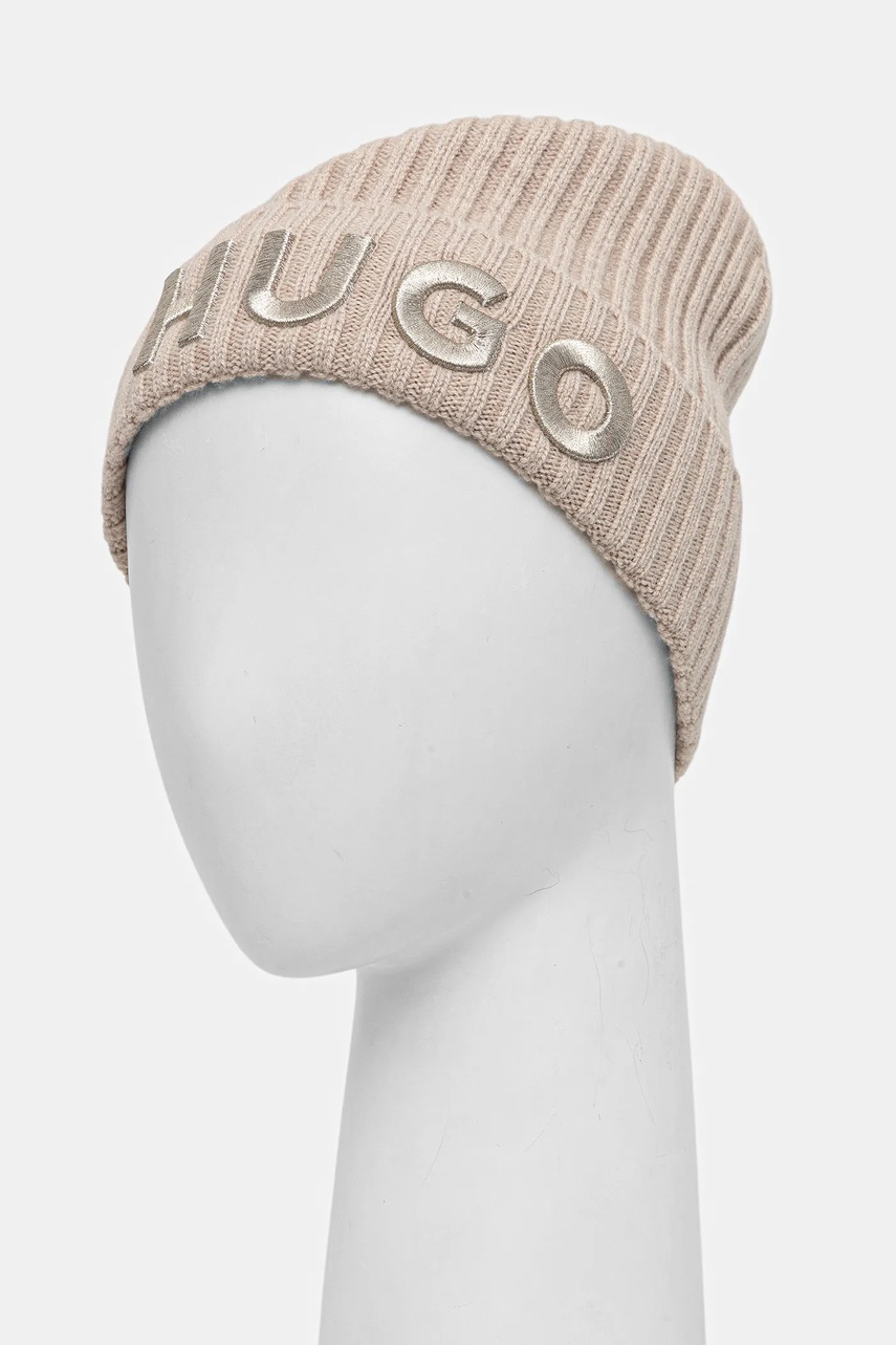 Шерстяная шапка HUGO цвет бежевый  50524129