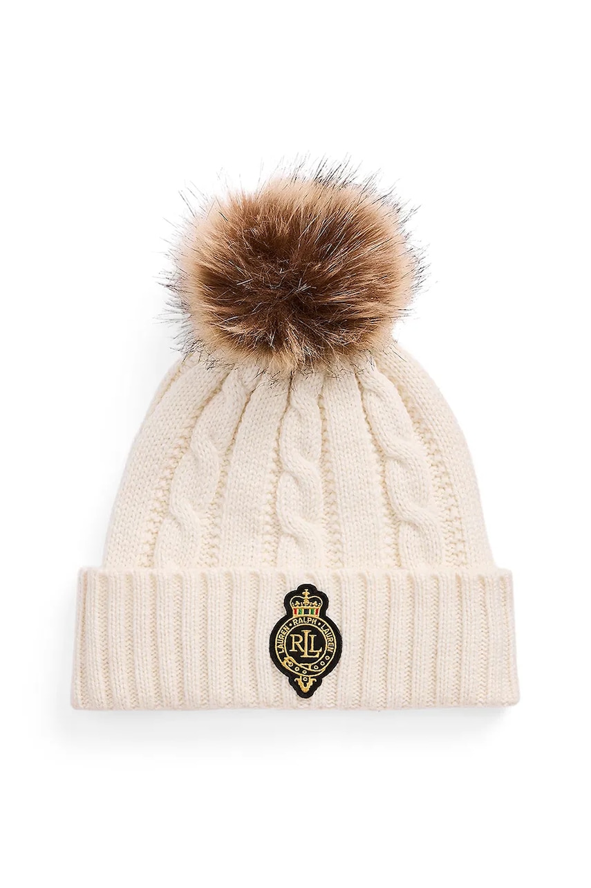 Levně Čepice s příměsí vlny Lauren Ralph Lauren béžová barva, 454P04455