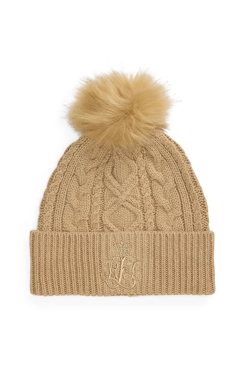 Levně Čepice s příměsí vlny Lauren Ralph Lauren béžová barva, 454P04466