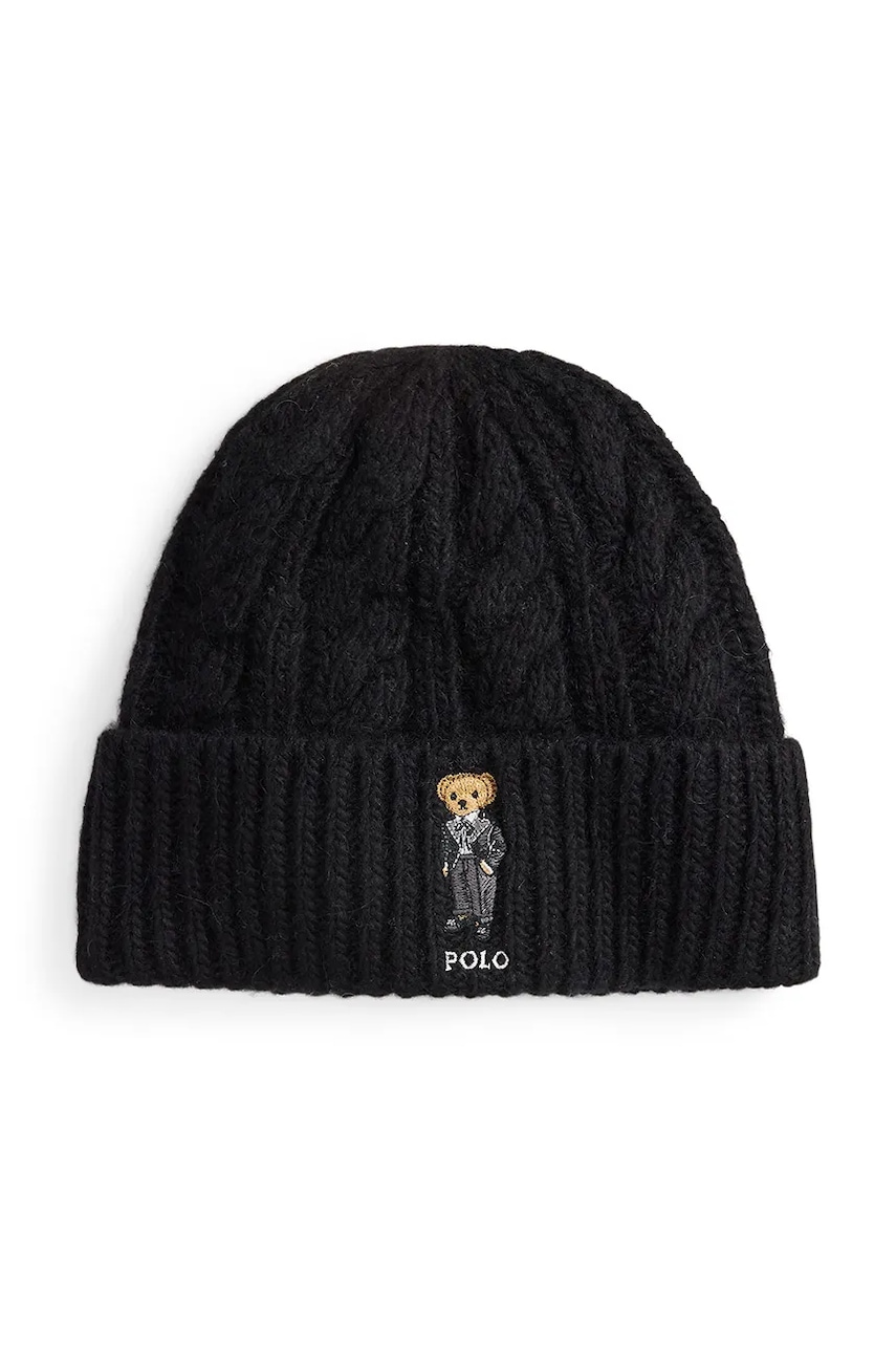 Levně Čepice s příměsí vlny Polo Ralph Lauren černá barva, 455P04647