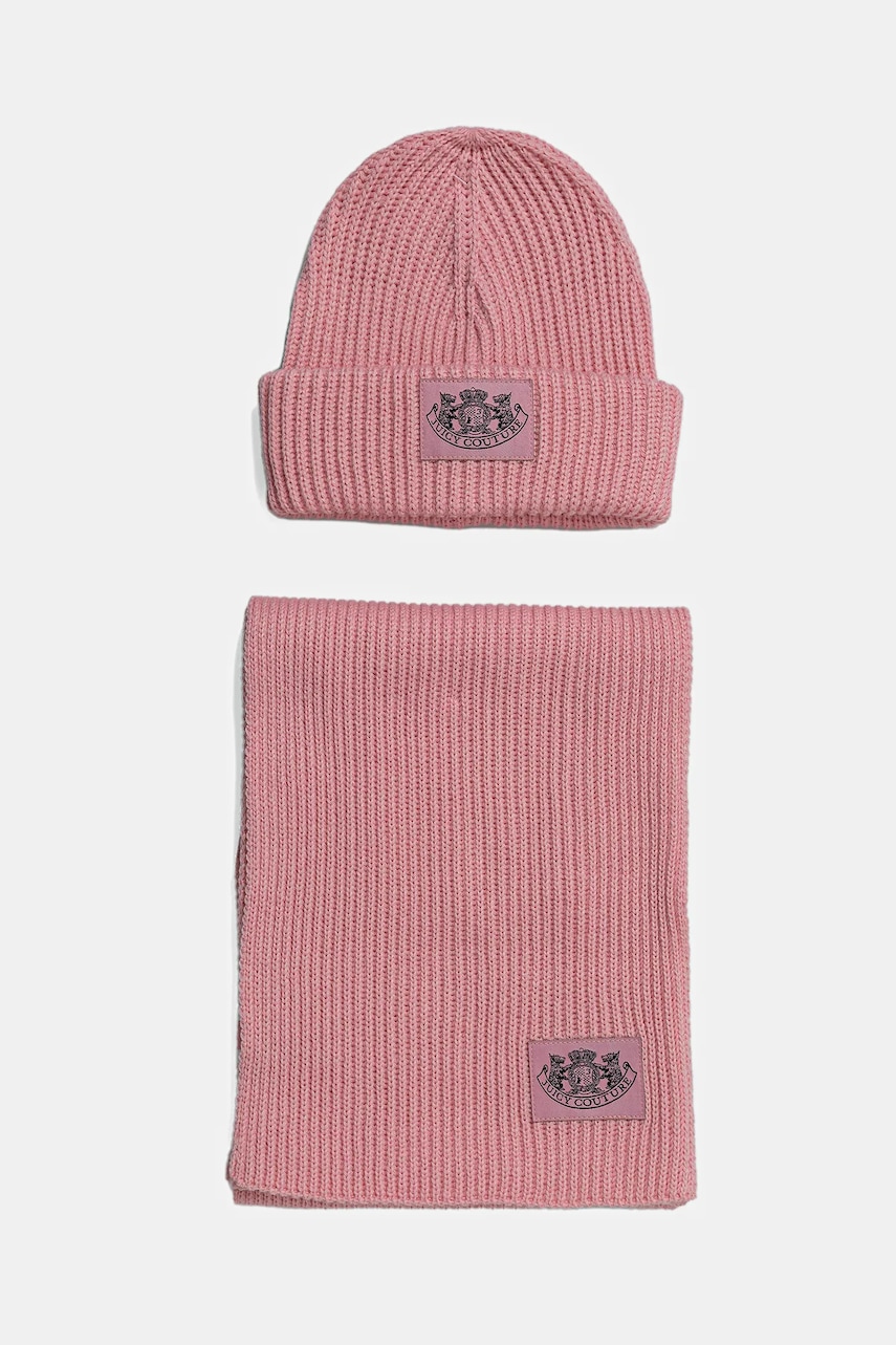 Juicy Couture pălărie și eșarfă din lână culoarea roz, JCAWH225715