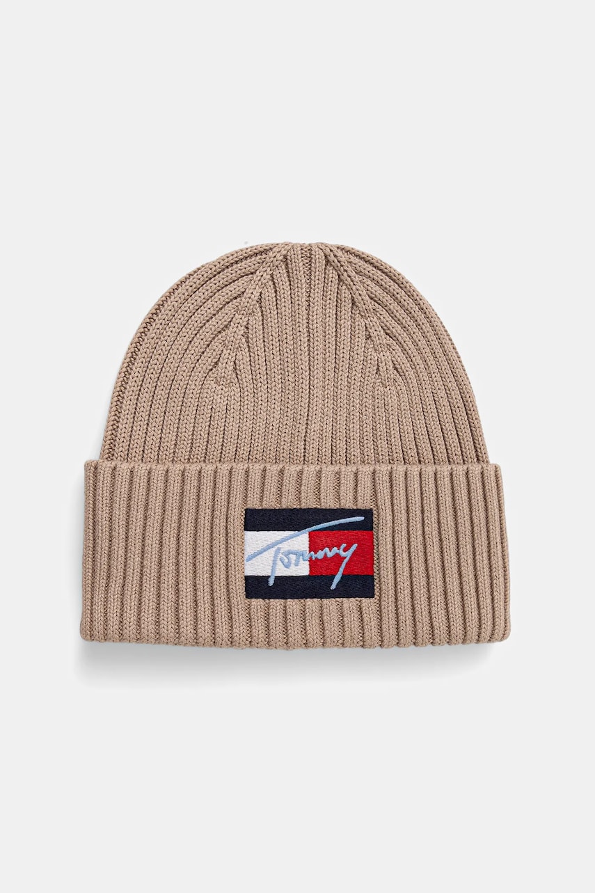Levně Dětská bavlněná čepice Tommy Hilfiger béžová barva, AU0AU01981