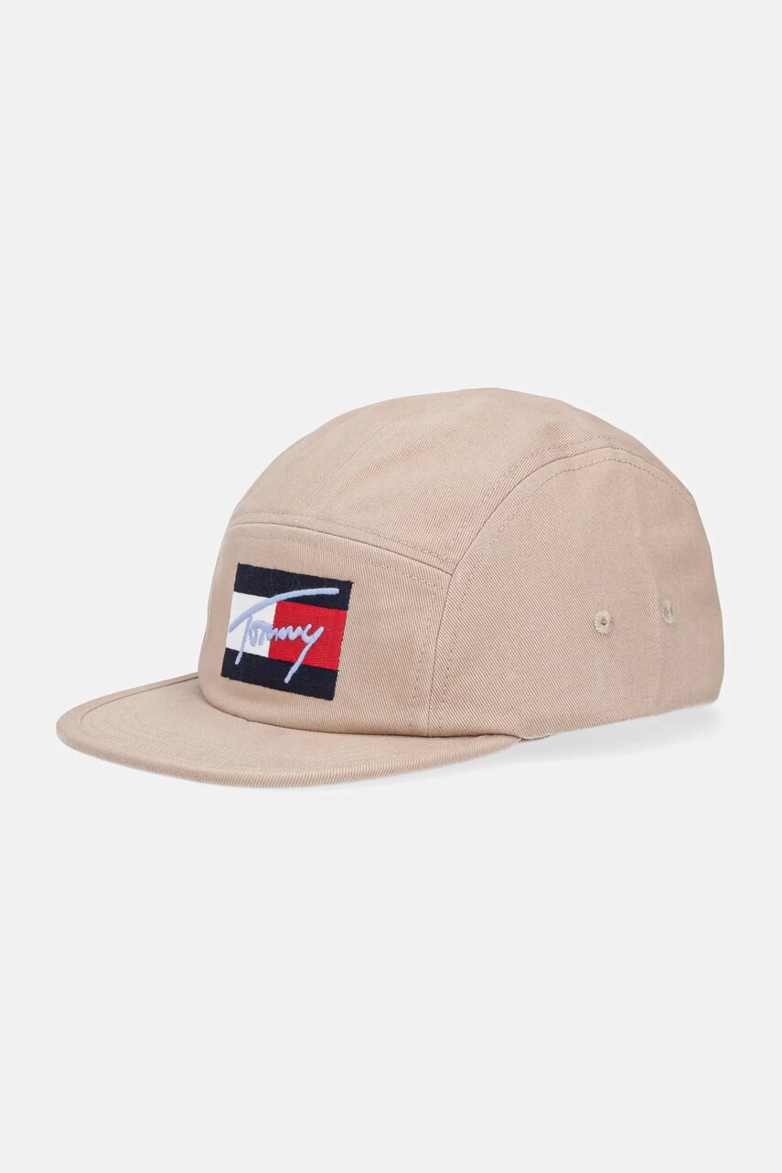 Levně Dětská bavlněná kšiltovka Tommy Hilfiger béžová barva, hladká, AU0AU01982