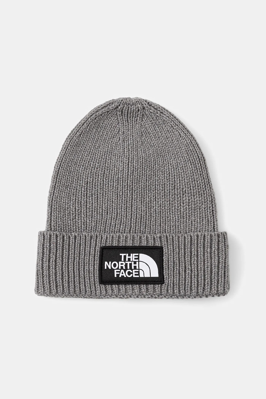 Levně Dětská čepice The North Face KIDS TNF LOGO BOX CUFFED BEANIE šedá barva, NF0A8CGUDYY1