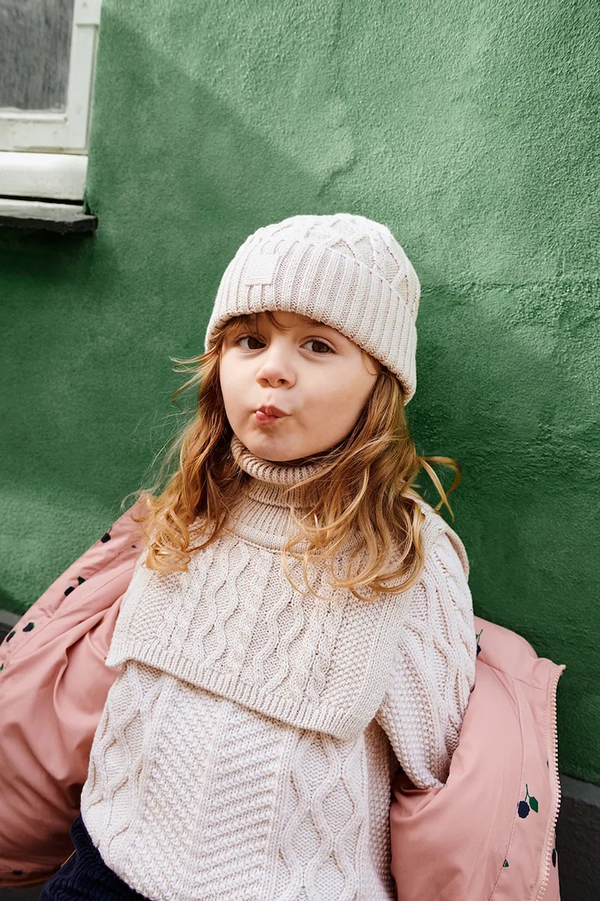 Liewood căciulă de bumbac pentru copii Ezra Beanie w. Cables culoarea bej, LW20202