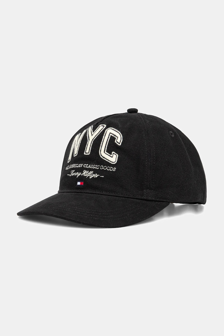 Levně Bavlněná baseballová čepice Tommy Hilfiger černá barva, s aplikací, AM0AM13562