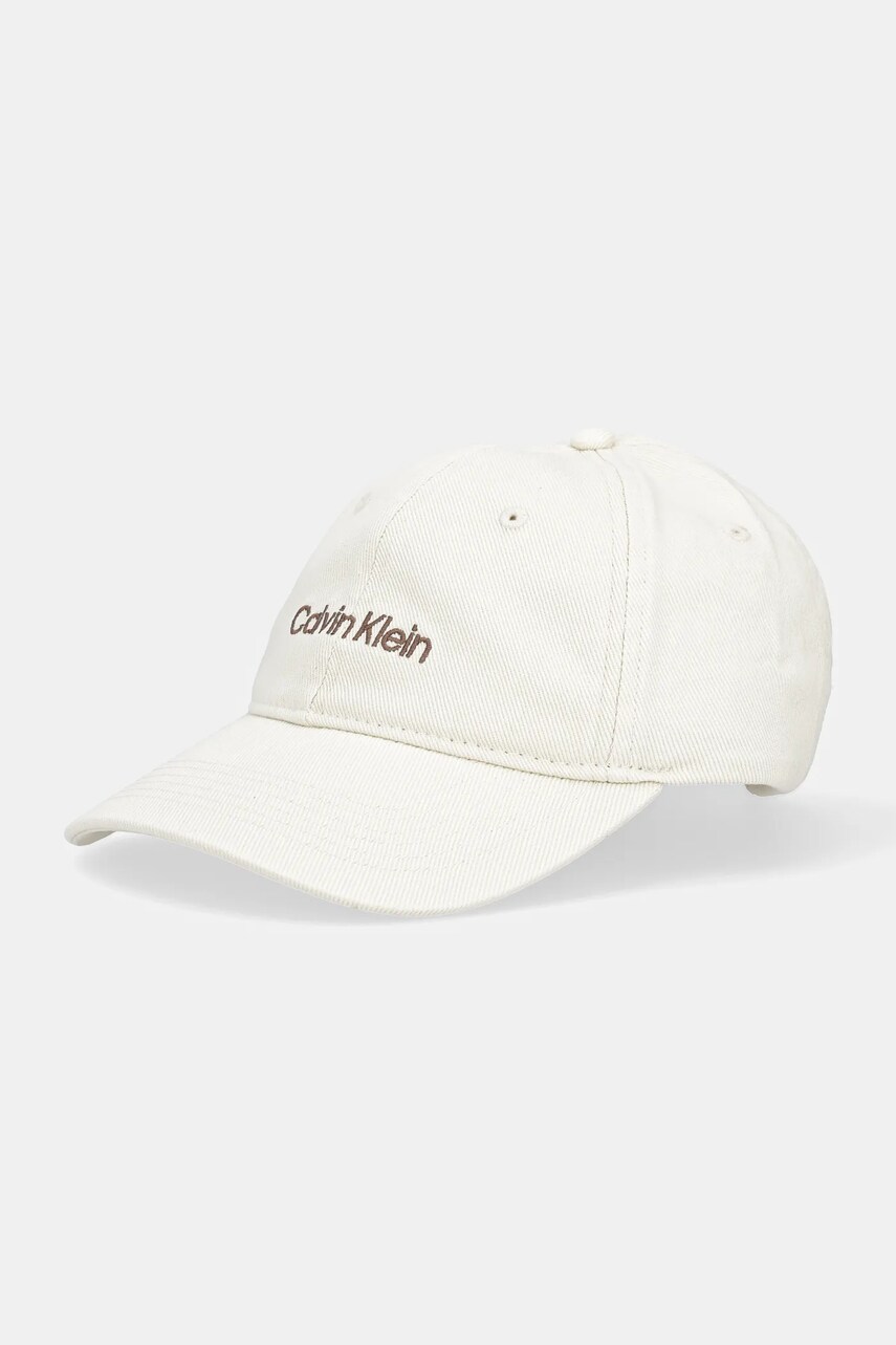Levně Bavlněná baseballová čepice Calvin Klein béžová barva, s aplikací, LV04G5068G