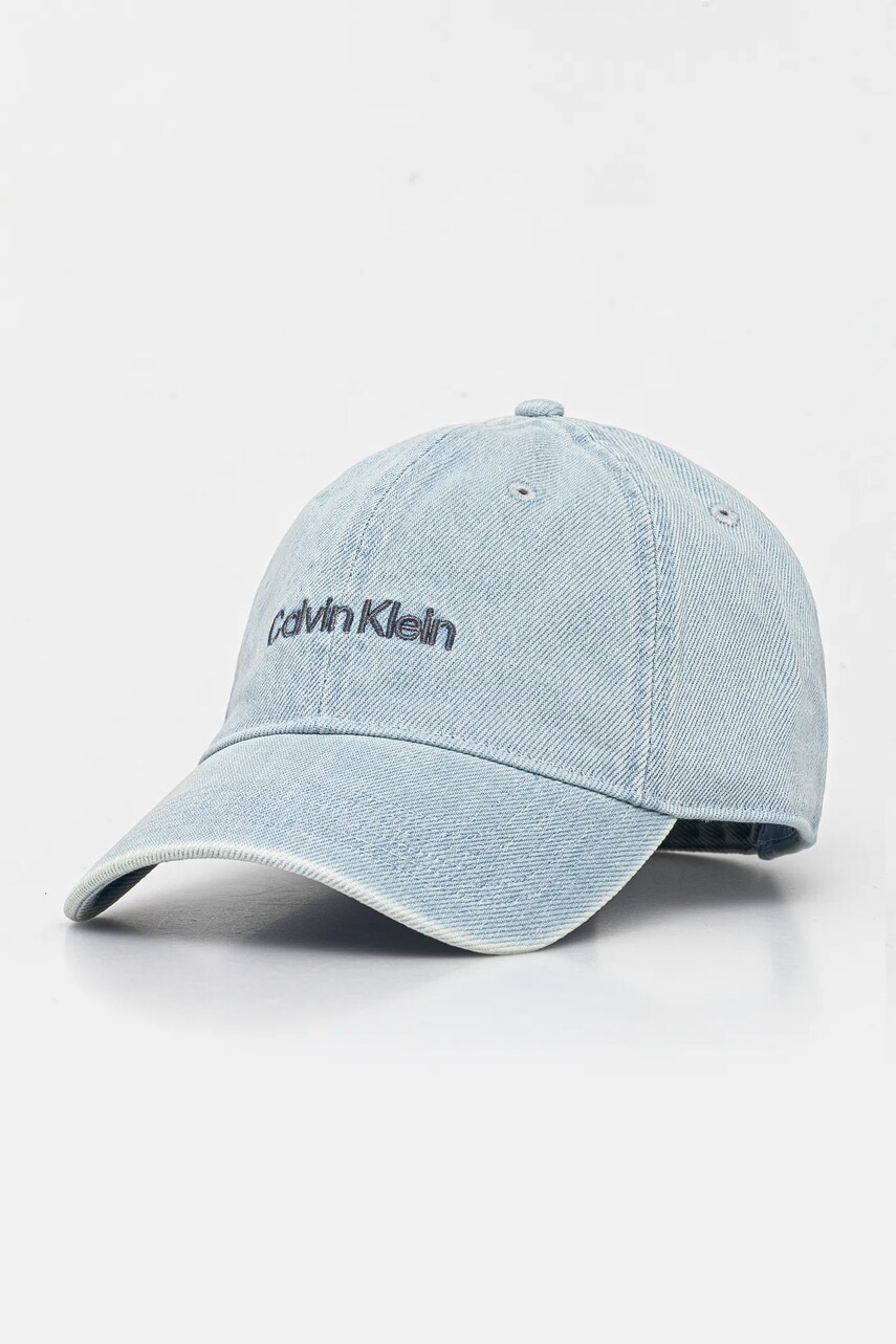 Levně Bavlněná baseballová čepice Calvin Klein modrá barva, s aplikací, LV04G5068G