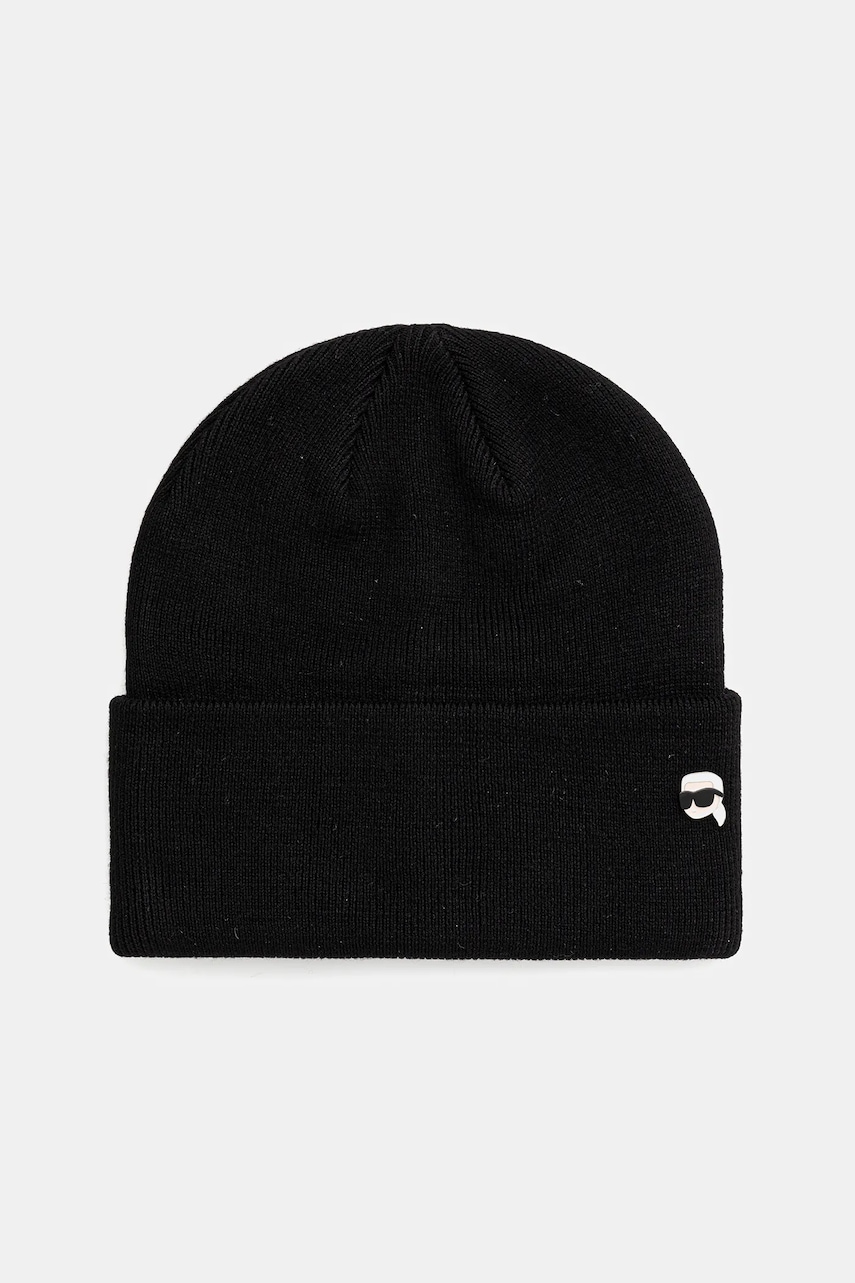 Karl Lagerfeld căciulă din amestec de lână culoarea negru, din tricot gros, A3M33157
