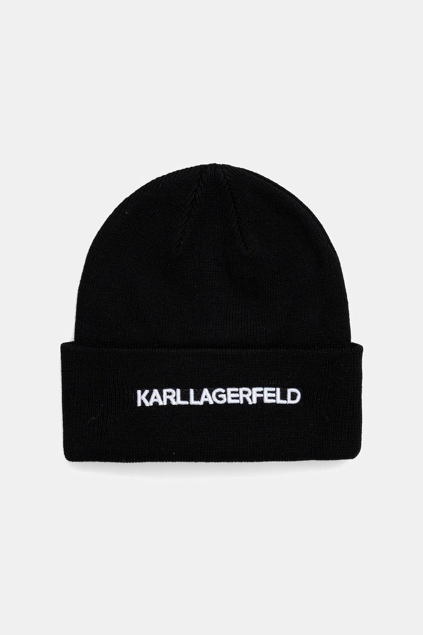 Karl Lagerfeld căciulă din amestec de lână K/ESSENTIAL culoarea negru, din tricot gros, A3M33159