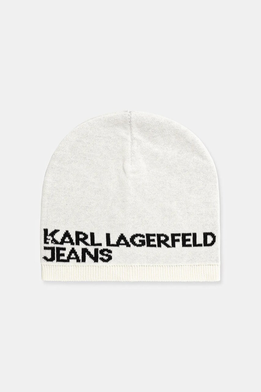 Levně Bavlněná čepice Karl Lagerfeld Jeans béžová barva, z tenké pleteniny, A3M33113