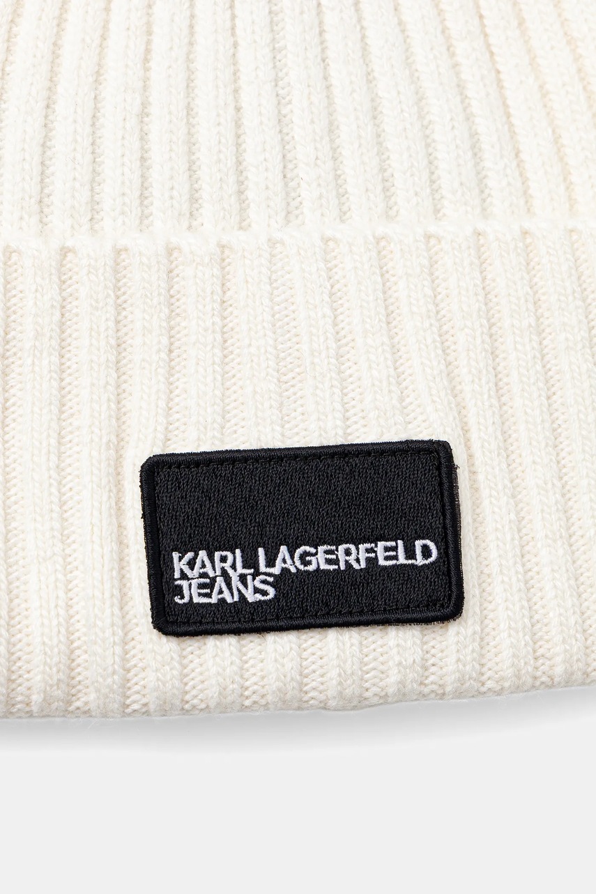 Шапка с примесью шерсти Karl Lagerfeld Jeans цвет бежевый из толстого трикотажа A3M33115