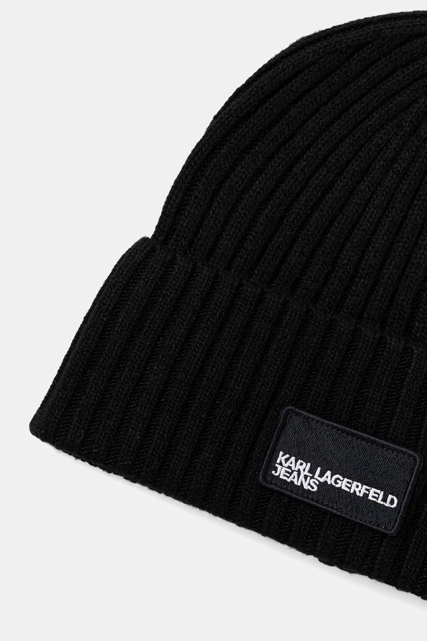Шапка с примесью шерсти Karl Lagerfeld Jeans цвет чёрный из толстого трикотажа A3M33115