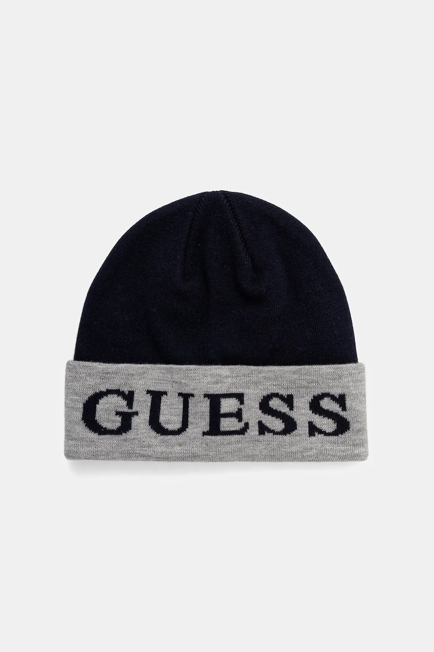 Levně Čepice z vlněné směsi Guess tmavomodrá barva, M5BZ22 Z0442