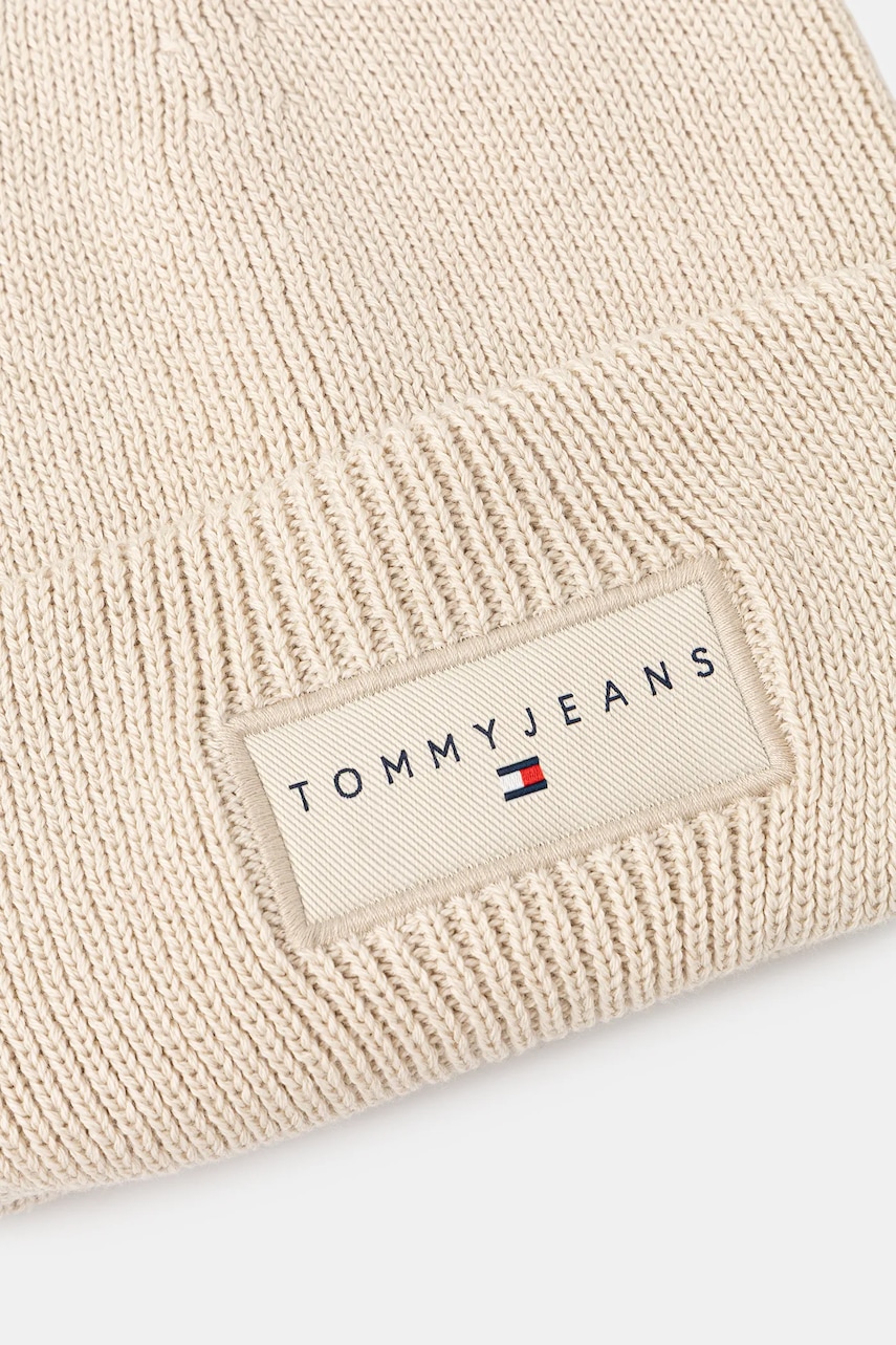 Хлопковая шапка Tommy Jeans цвет бежевый AM0AM13666 Хлопковая шапка Tommy Jeans цвет бежевый AM0AM13666